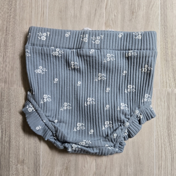 Toddler Baby Girl Floral Set Dusty Blue Sleeveless Onesie Bloomer Summer Outfit - Picture 7 of 8